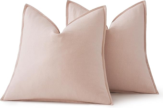 MIULEE Decorative Linen Euro Sham Pillow Covers 26x26 Light Pink Boho Farmhouse - Image 6