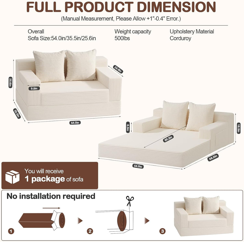 Boneless Loveseat Couch Folding Sofa Bed, Foldable Floor Futon Sleeper Couch ...