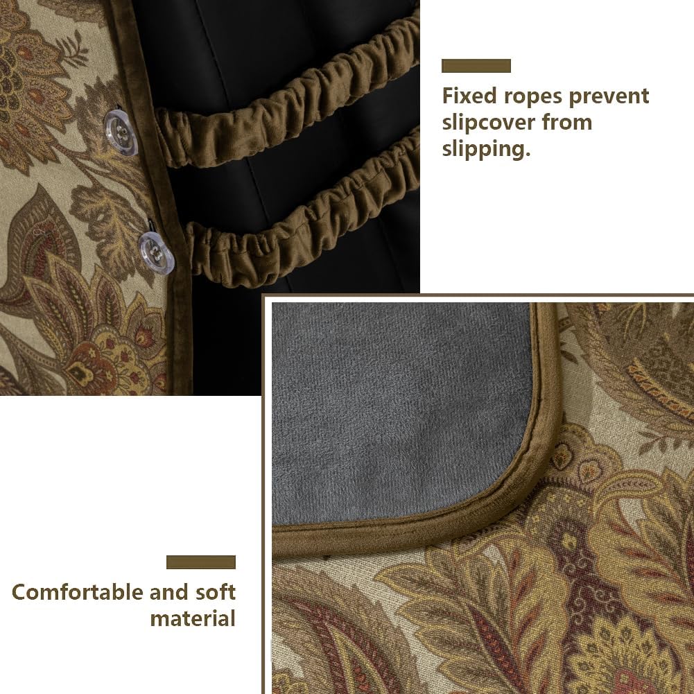 STONECREST Non Slip Recliner Chair Cover - Paisley Printing, Faux Linen Brushed Recliner Slipcover, Stay in Place (Paisley Brown, Recliner 23" Regular)