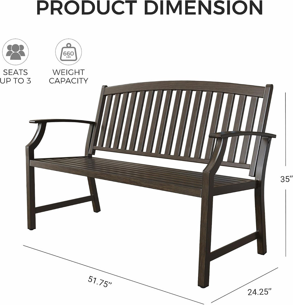 Grand patio 52" Farmhouse Outdoor Bench, Garden Benches with Anti-Rust A...
