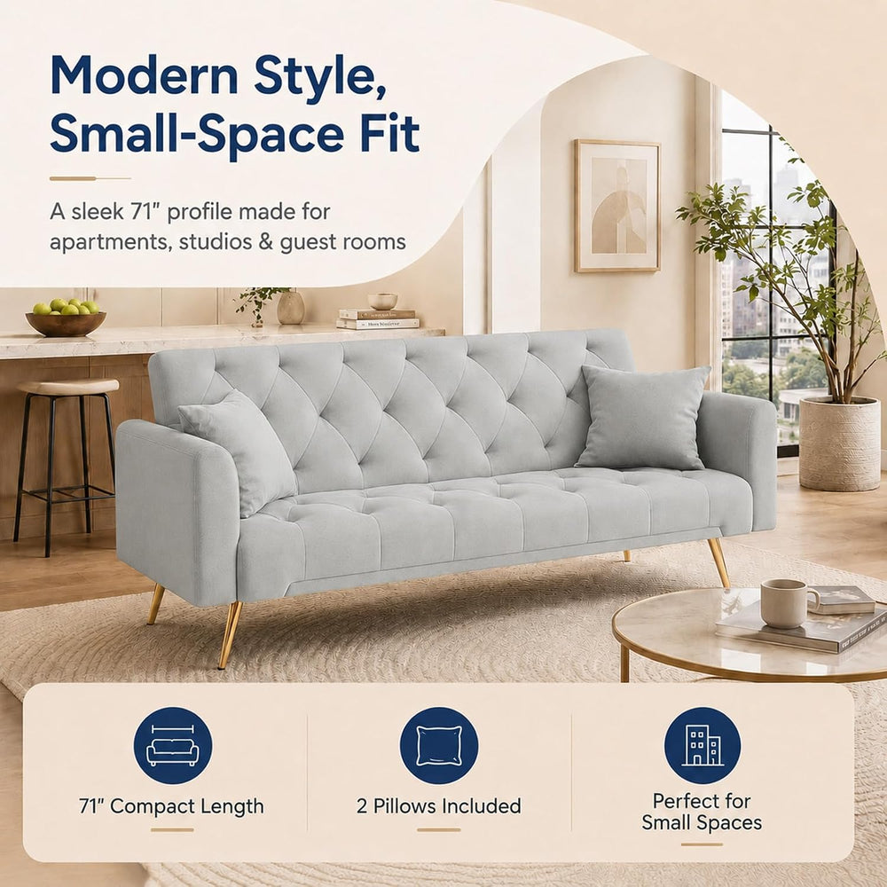 Majnesvon 71" Convertible Folding Sleeper Sofa Couch,Modern Velvet Loves...