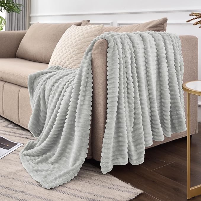 BEDELITE Fleece Throw Blanket for Couch – 3D Ribbed Jacquard Soft and Warm - Image 8