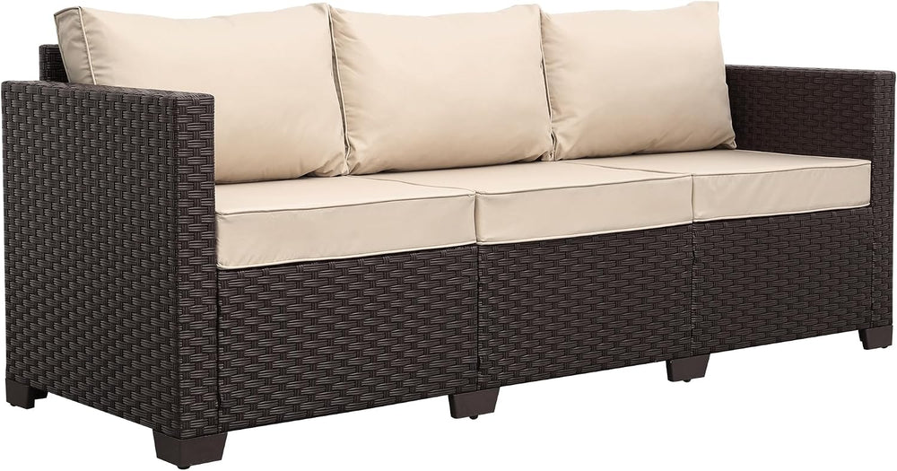 Outdoor Furniture Couch 3 Seater Sofa Outdoor Brown Wicker Sofa Deep Seat Hig...