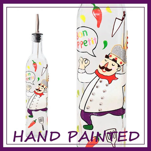 17oz Hand Painted Glass Olive Oil Bottle - 500ml Green Oil & Vinegar Cruet - - Image 2