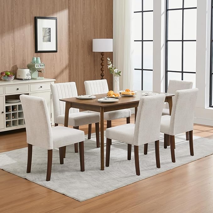 Upholstered Dining Chairs Set of 6, Modern Fabric Kitchen Side Chairs with St...
