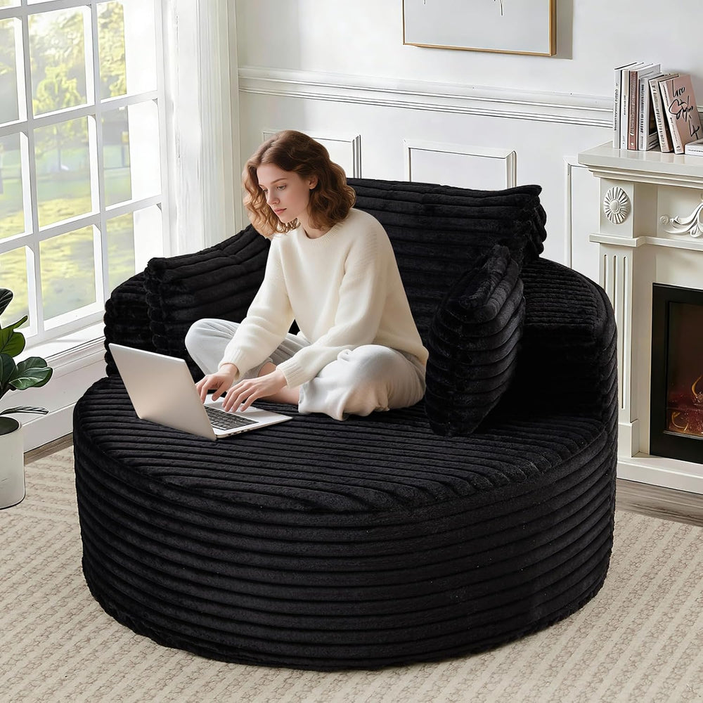 Oversized Round Chair Lounge Chaise Indoor, 50'' Single Sofa Black