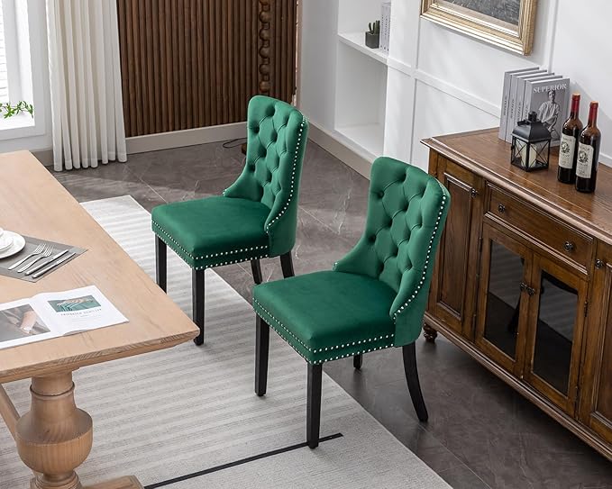 KCC Velvet Dining Chairs Set of 2, Upholstered High-end Tufted Dining Room Ch...