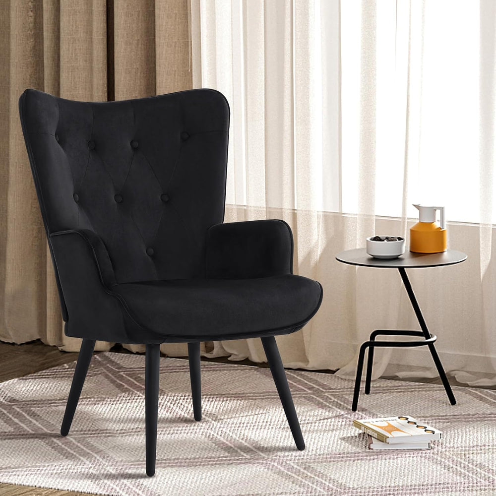 Furnimart Black Velvet Accent Chair Mid Century Modern Living Room Chairs; Co...