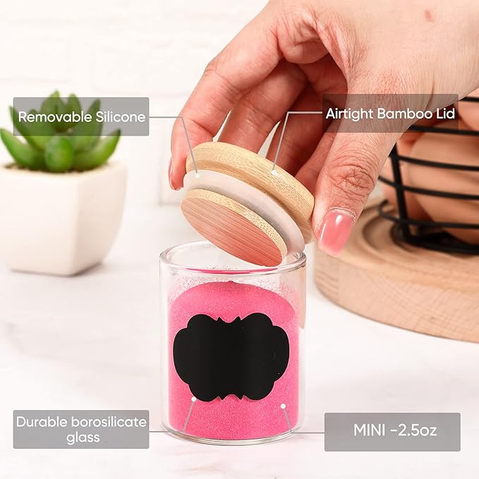 Roshtia Glass Spice Jars with Bamboo Airtight Lids Labels and Chalk Marker Food - Image 4