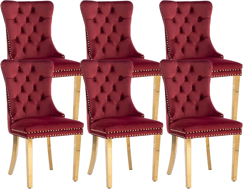 Velvet Dining Chairs Set of 6, Kitchen Chairs Set of 6, Tufted Upholstered Di...