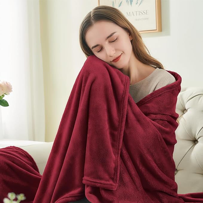 BEDELITE Fleece Blanket Twin Size Burgundy Throw Blankets - Image 2