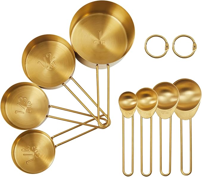 Golden 304 Stainless Steel Measuring Cups and Spoons Set, Premium Gold Kitchen by DNDECONATION