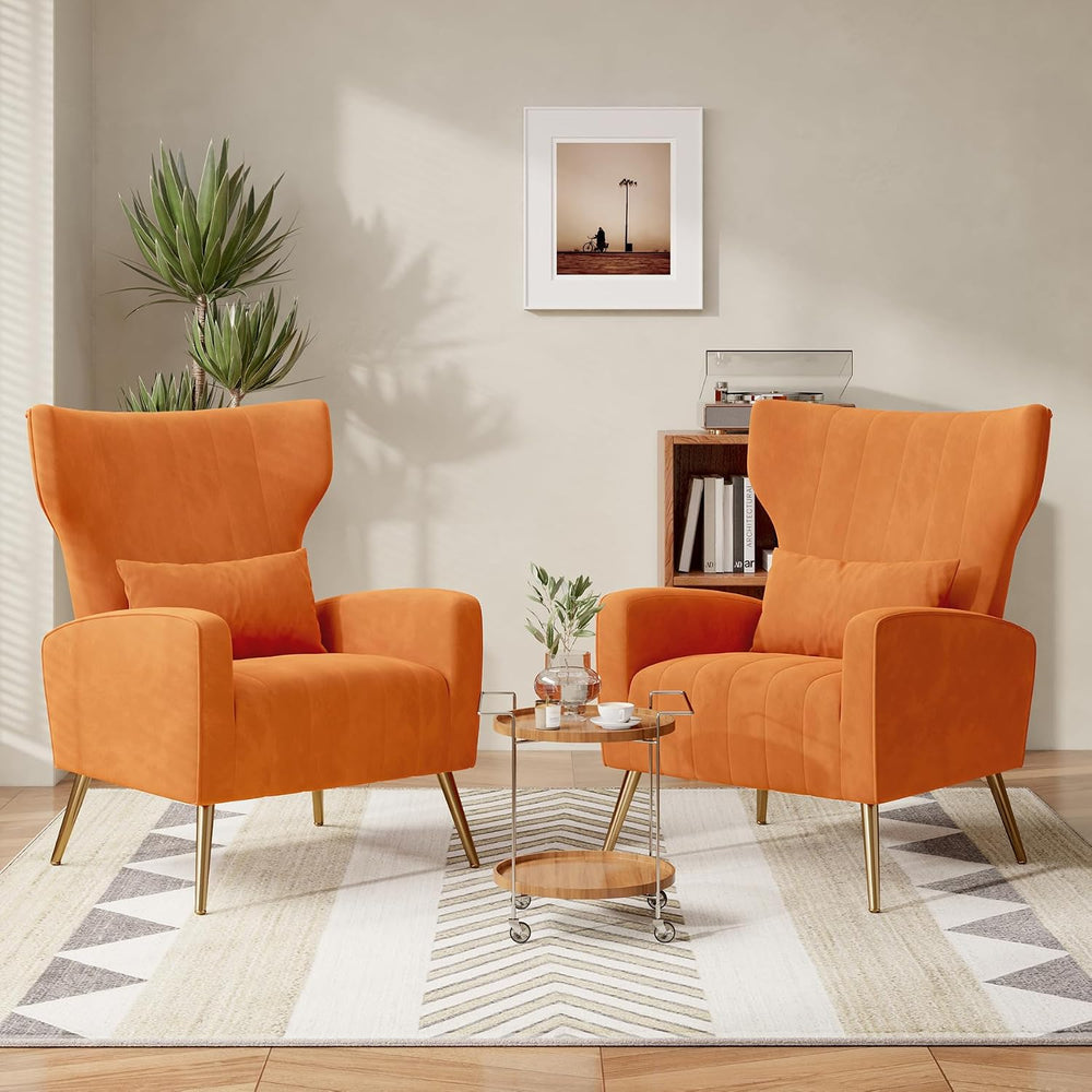 Nebuaegis Velvet Accent Chair Wingback for Living Room, High Back Arm Chair w...