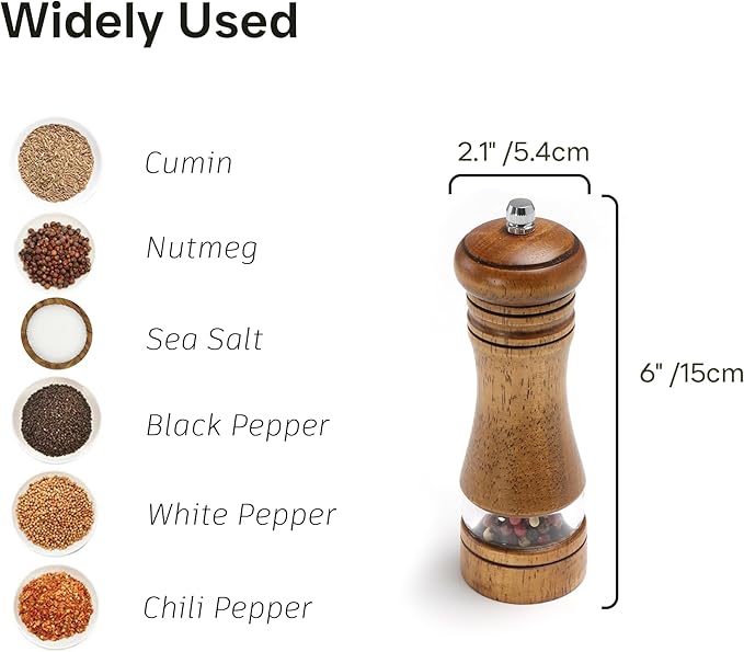 Wooden Salt and Pepper Grinder Set, Premium Oak Wood Salt Grinders Shakers - Image 4