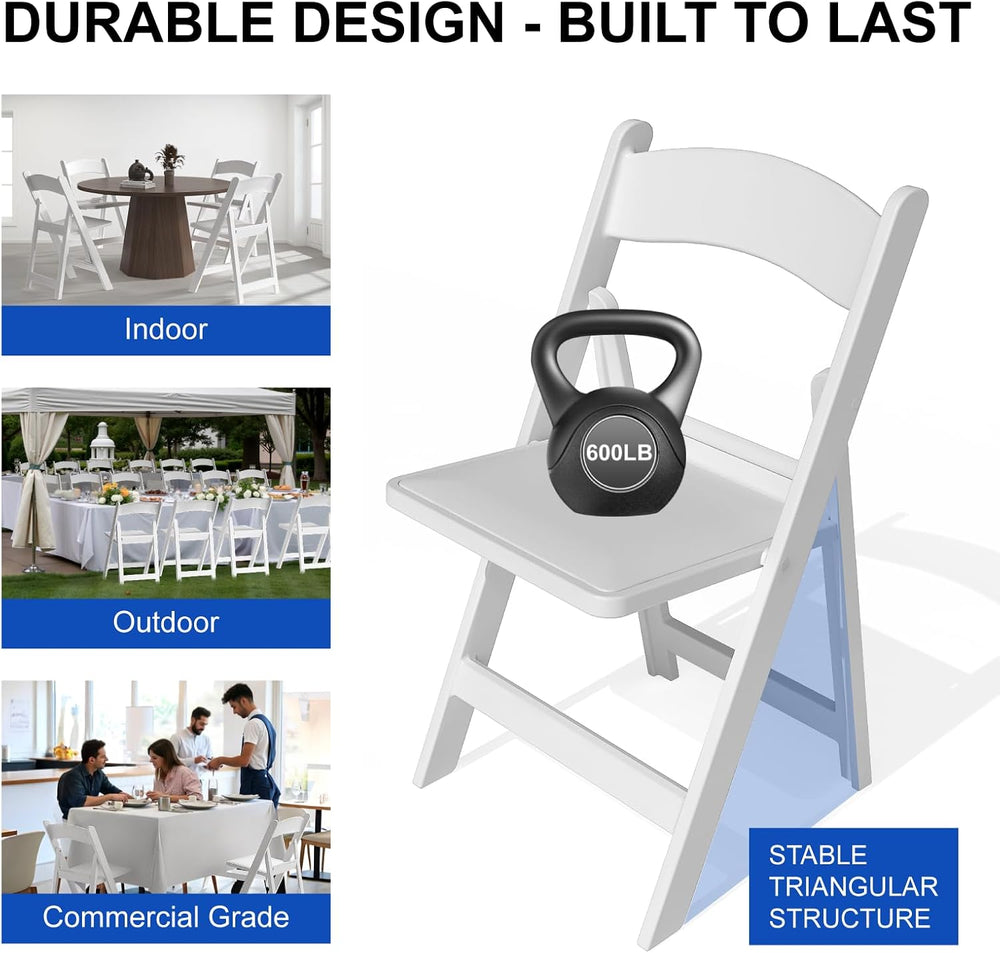 4 Pack Resin Folding Chairs with Cushion for Wedding, Party, Events
