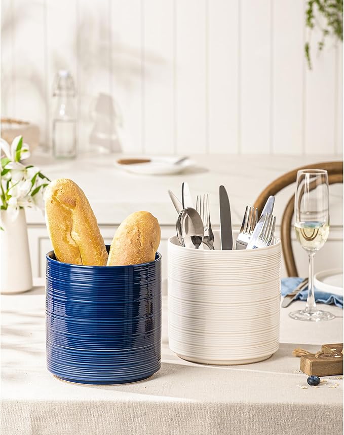 Large Utensil Holder for Kitchen Counter, 7.3” Ceramic Cooking Utensil Crocks - Image 7