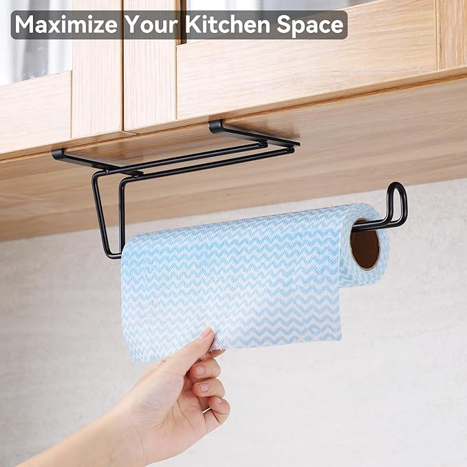 T.R.Sani. Black Paper Towel Holder Under Cabinet, Over The Cabinet Door Paper - Image 6