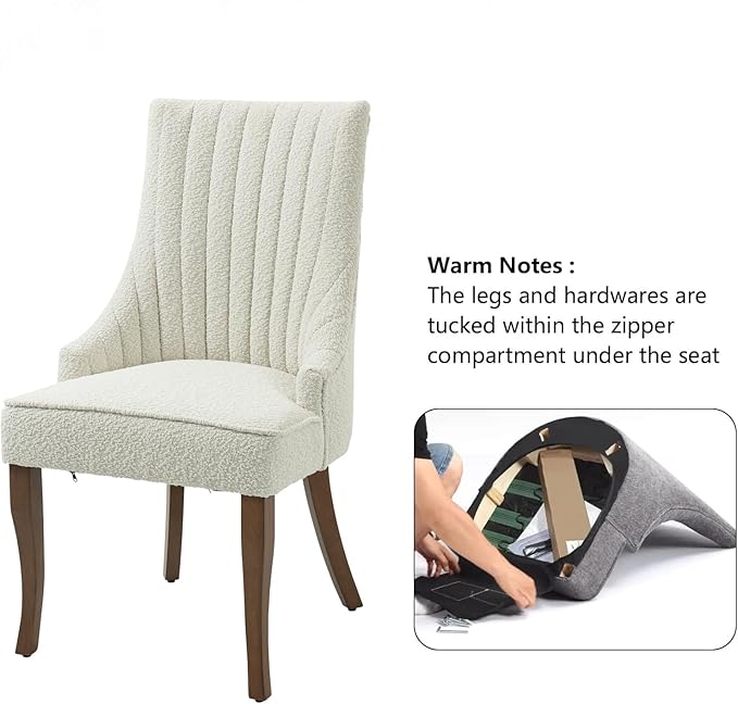 mikibama Boucle Dining Chairs Set of 4 Channel Tufted Kitchen Dinner Chair Co...