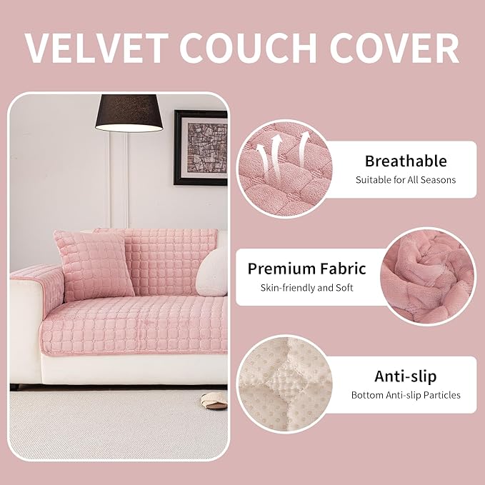 Velvet Couch Cover, Washable Sectional Sofa Cover, Anti Slip Sofa Slipcover - Image 2