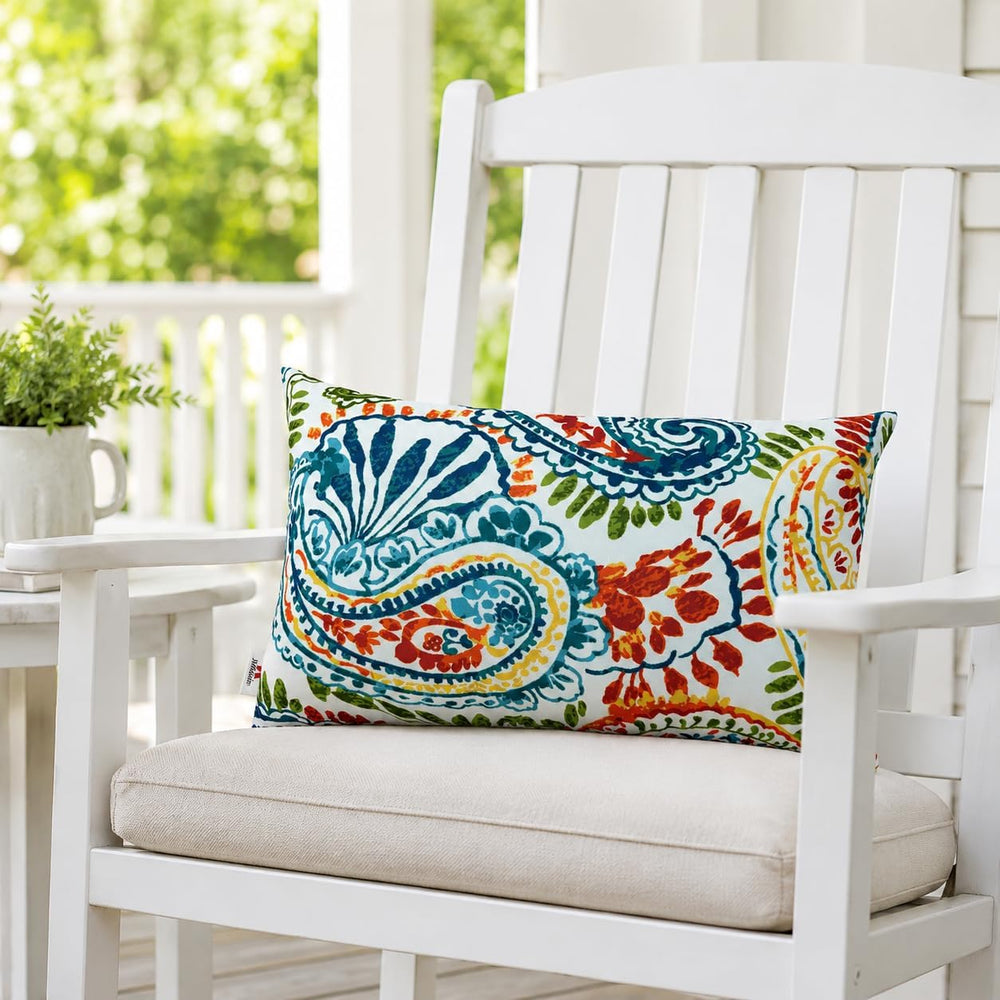 Outdoor Patio Lumbar Pillows Pack of 2, 12"x20" Fade Resistant Outd...