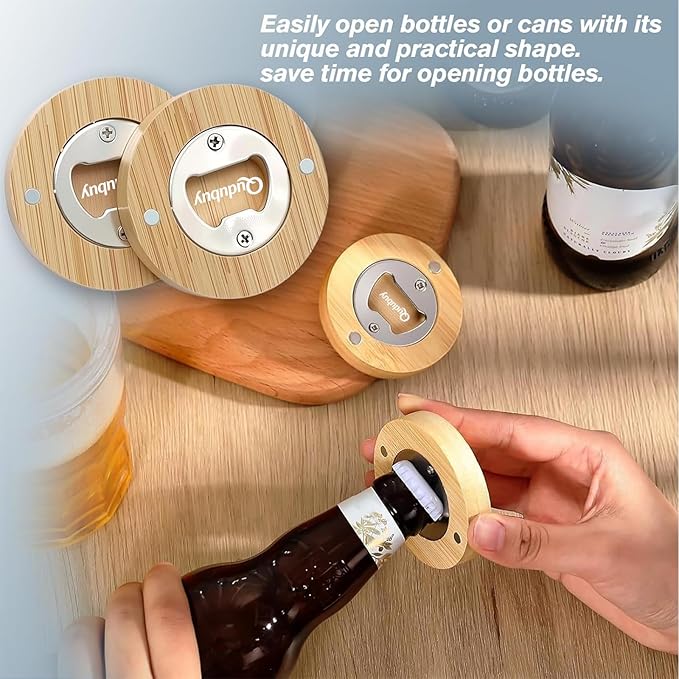 24 Pcs Magnetic Bottle Opener 2.5In DIY Bamboo Round Shape Beer Openers Wooden - Image 3