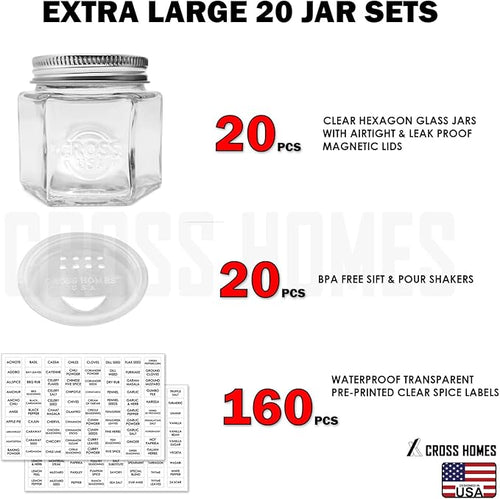 20 Pack Magnetic Spice Jars Large 4 oz Refrigerator Hexagon Glass Spice Jars - Image 2