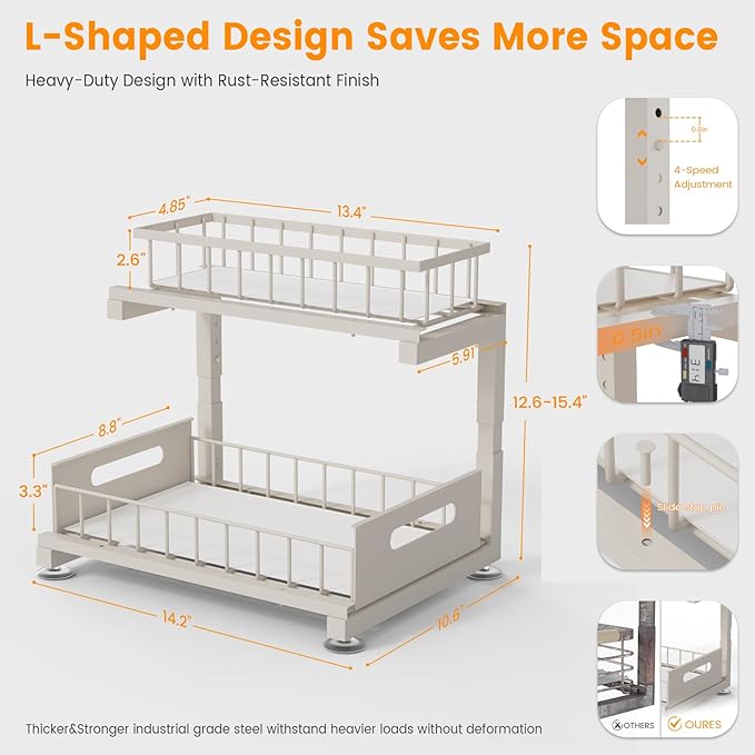 Under Sink Organizer, Heavy Duty Metal Pull Out Cabinet Organizer Slide Out - Image 6