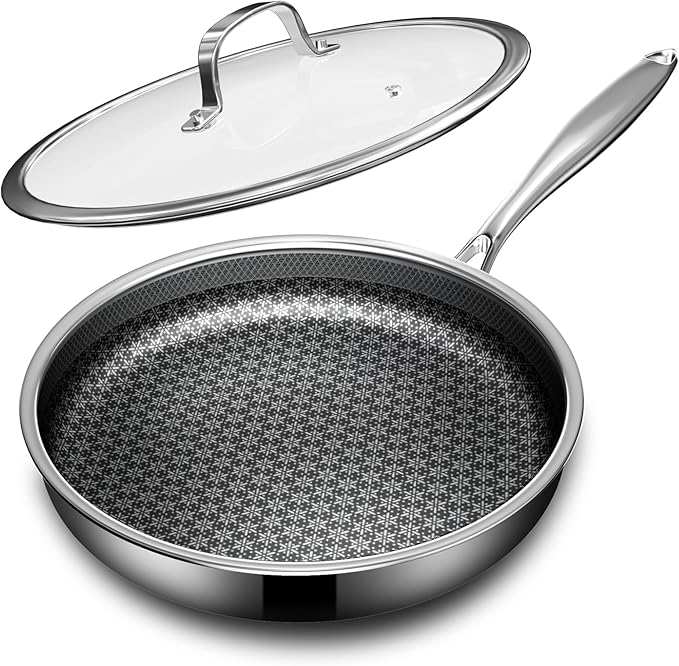 Non Stick Frying Pans with lid, 10 inch Hybrid Frying Pans Nonstick, non stick by KURRUNGIE