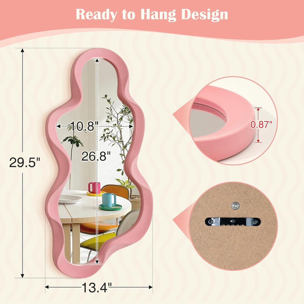 Wavy Mirror Wall Decor for Living Room Hallway,Light Pink,13.8x29.7