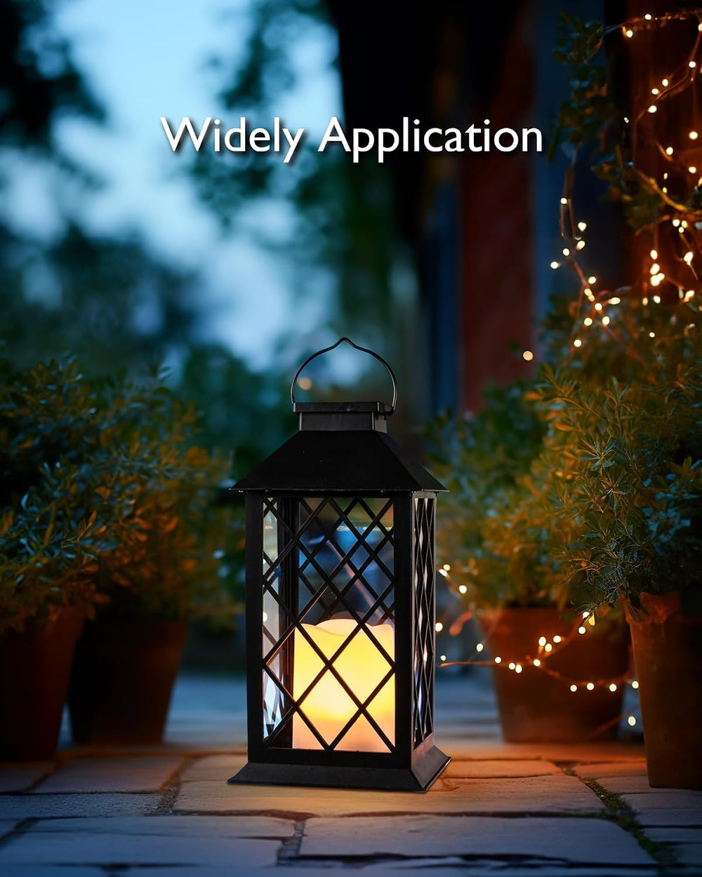 Homemory 2 Pack 13'' Black Solar Lanterns, Flickering Flame Hanging L...