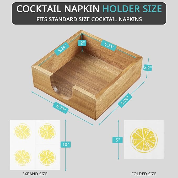 Bivvclaz Acacia Wood Cocktail Napkin Holder, Beverage Napkin Holder - Image 2