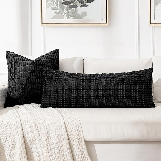 MIULEE Pack of 1 Black Long Body Lumbar Decorative Throw Pillow Cover 14x36 Inch - Image 3