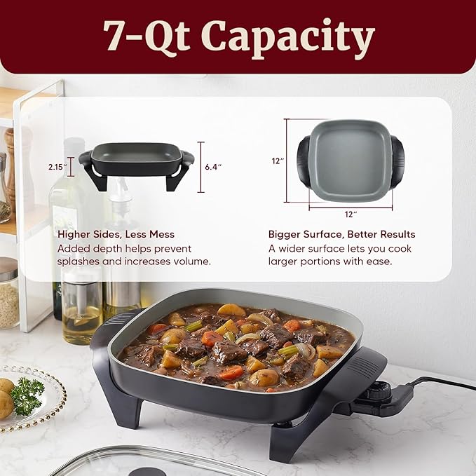 Elite Gourmet 12"x12"x2.15” Ceralast™ PFAS Free Ceramic Electric Skillet - Image 4