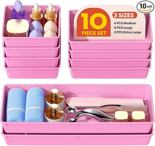 10 Pack Large Size Plastic Drawer Organizers Set, 3 Sizes Desk Drawer Organizer by Unknown