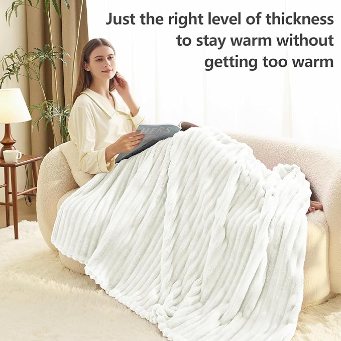 HIMEET Off White Ribbed Twin Blanket - Image 4