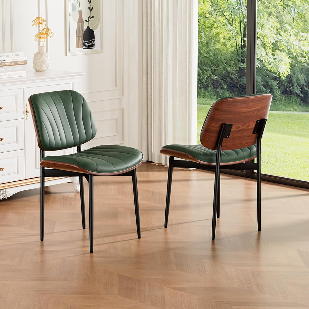 Dining Chairs Set of 2, Mid-Century Modern Upholstered PU Leather Chairs with...