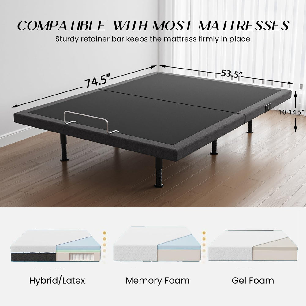 Adjustable Bed Frame Full Size with Massage -Wireless Remote Electric Power B...