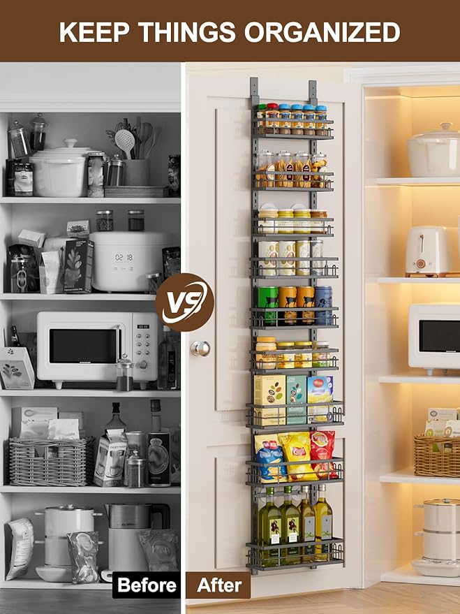 Delamu 9-Tier Over the Door Pantry Organizer, Adjustable Pantry Door Organizers - Image 8