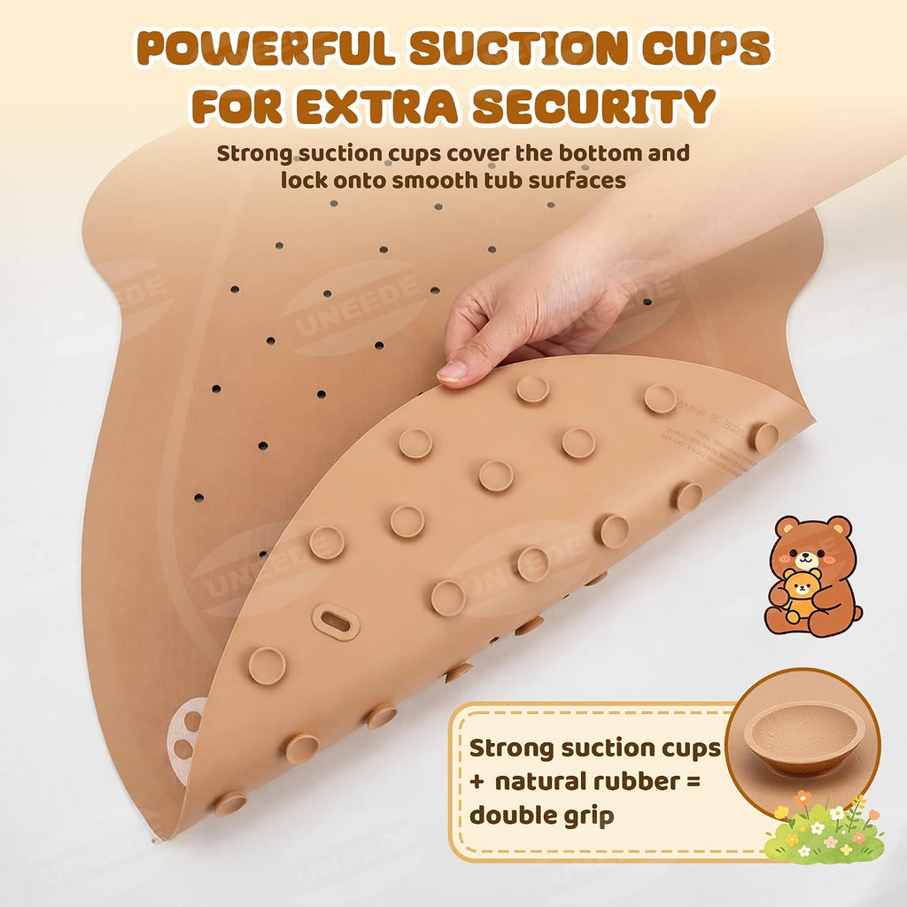 UNEEDE Non Slip Bathtub Mat for Kids | Natural Rubber Toddler Bath Mat with 126 Suction Cups and 43 Drainage Holes, Soft Machine Washable Bathroom Essentials