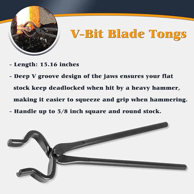 Blacksmith Tongs Knife Making Tongs Set V-Bit Blade Tongs, Flat Tongs, Blade - Image 3
