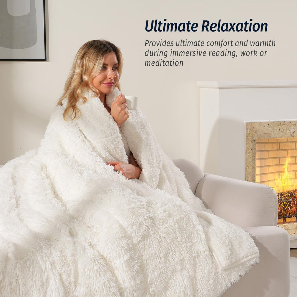Weighted Blanket for Adult 48"x72" 15lbs Soft Long Plush Twin White