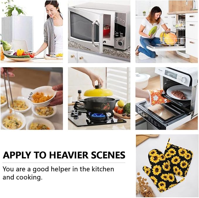 Pretty Sunflower Stylish Oven Mitts and Pot Holders Sets of 4, Heat Resistant - Image 8