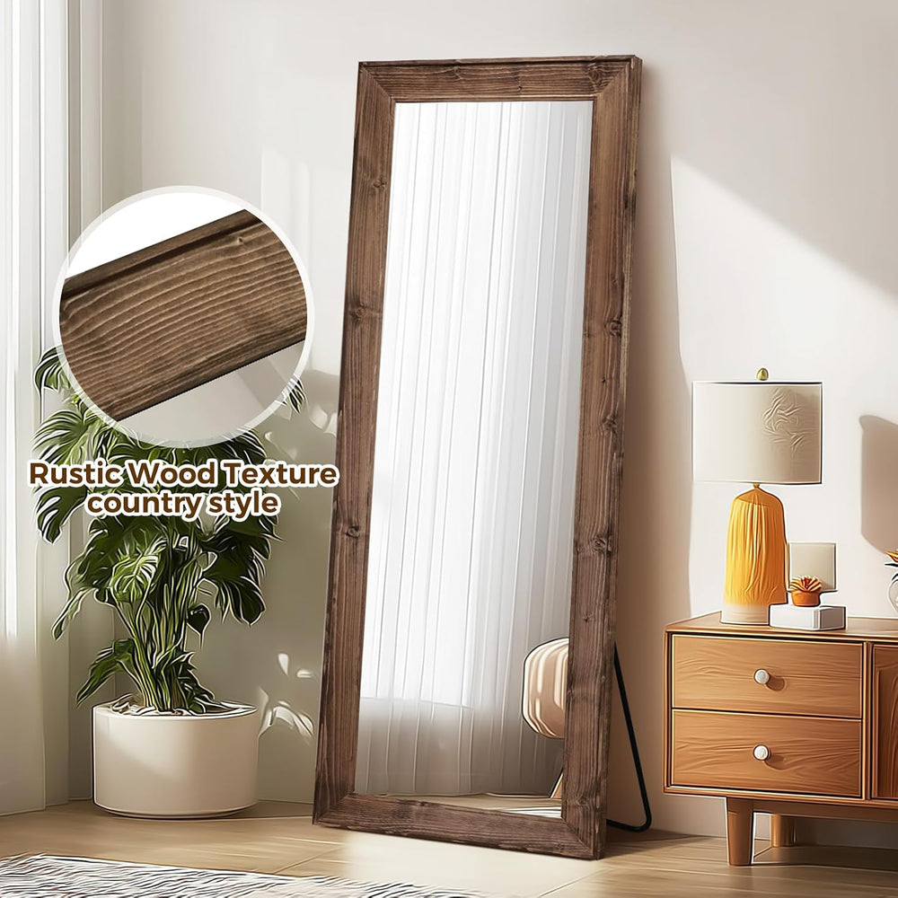65x24in Full Length Mirror, Rustic Brown Beveled Wood Frame