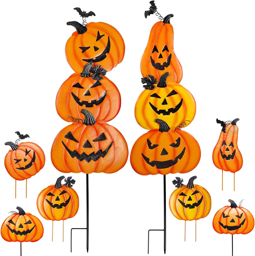 Juegoal 2 Pack Halloween Garden Stakes, Stacked Metal Pumpkins Jack-o-Lantern...