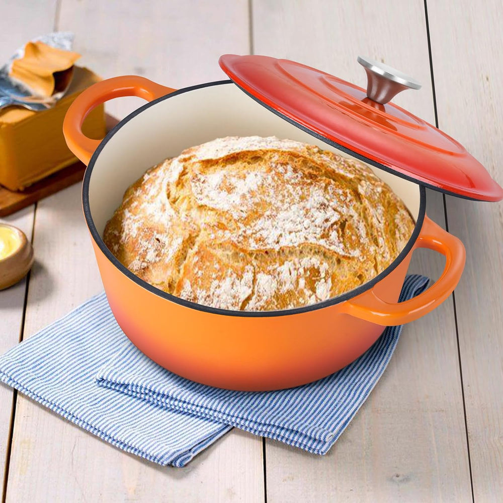 E-far 3 Qt Enameled Cast Iron Dutch Oven with Lid, Small Round Nonstick Dutch...