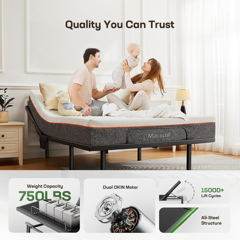 Marsail MS01-1 Queen Adjustable Bed Base with Massage, 4 Ports USB A&C Ad...