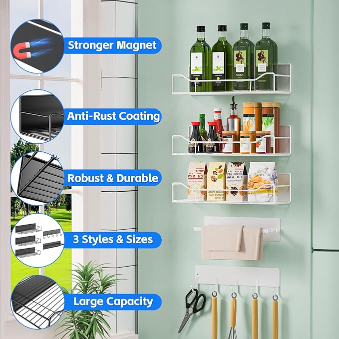 Magnetic Spice Rack for Refrigerator, 5 Pack Magnetic Fridge Organizer Shelves - Image 6