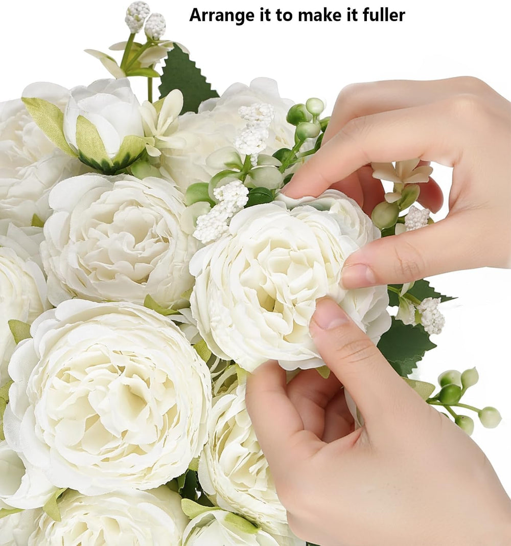 Peonies Artificial Flowers 12 Bouquets,White Flowers Lifelike Silk Fake Peoni...