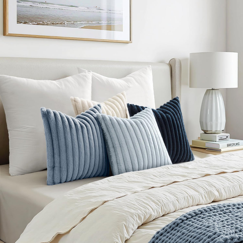 MIULEE Faux Fur Plush Decorative Throw Pillow Covers 20x20, Navy Blue