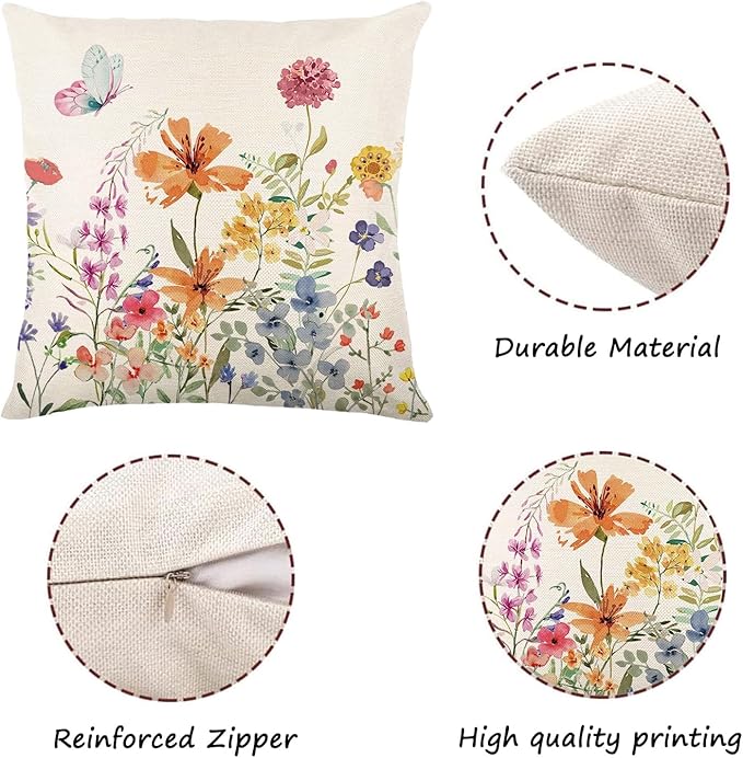 ONFAON Spring Summer Pillow Covers 20x20 Set of 4, Floral Seasonal Summer - Image 4